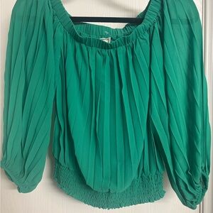 Flying Tomato Vibrant Green Pleated Blouse